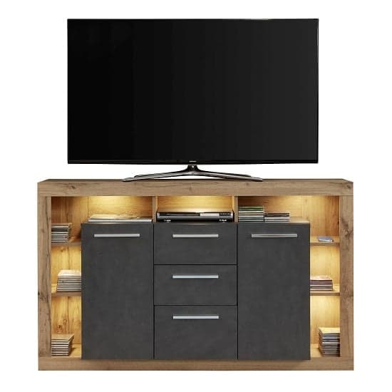 Monza Wooden Tv Sideboard In Wotan Oak And Matera With LED_1